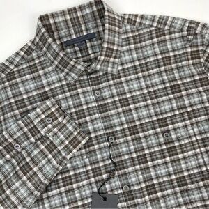 John Varvatos Collection Shirt Mens Medium Slim Fit Military Button Up Plaid NWT